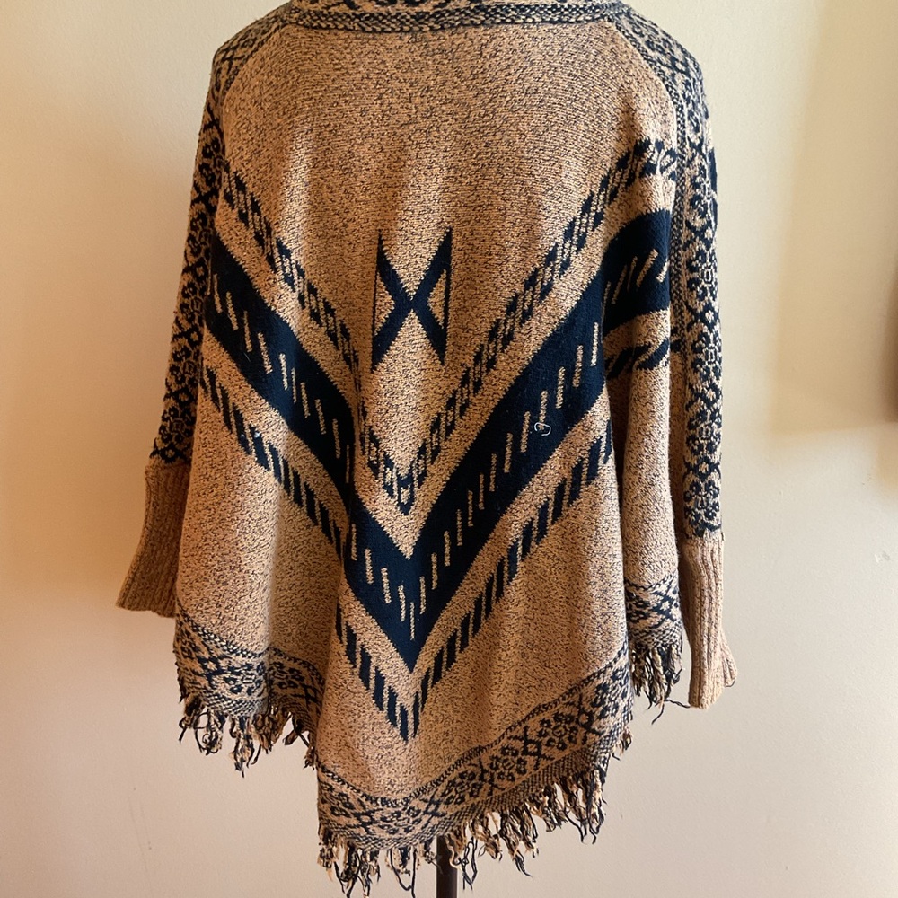 Women's Tan and Black Bohemian Fringe Sweater/Poncho size S - Picture 6 of 6